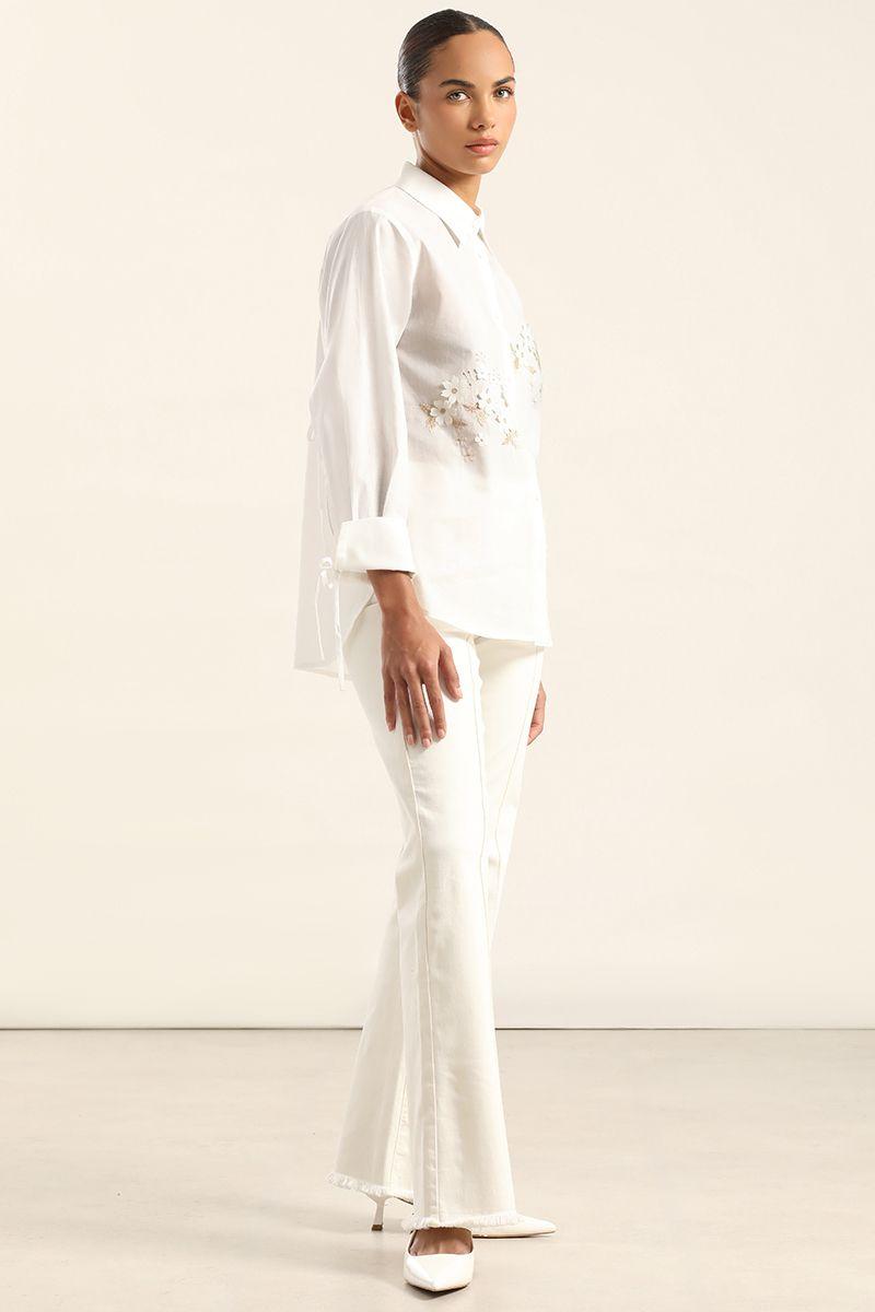 Camisa Poplin Aplicacion Flor, Crudo Liola-6