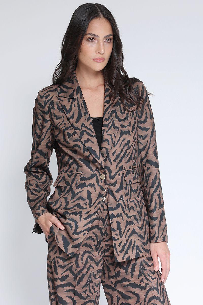 Blazer Entallado Estampado Animal Café Liola-6
