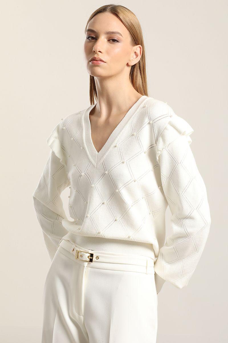 Jersey punto perlas, crudo Liola-3