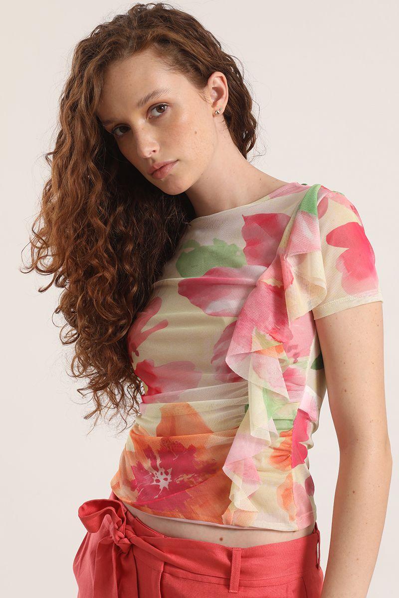 Polera malla estampado liola mujer rosa-0
