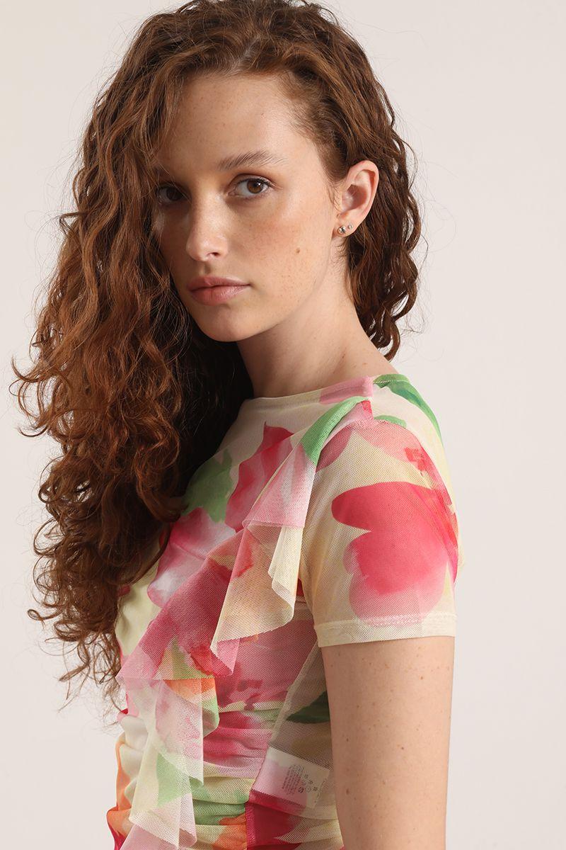 Polera malla estampado liola mujer rosa-2