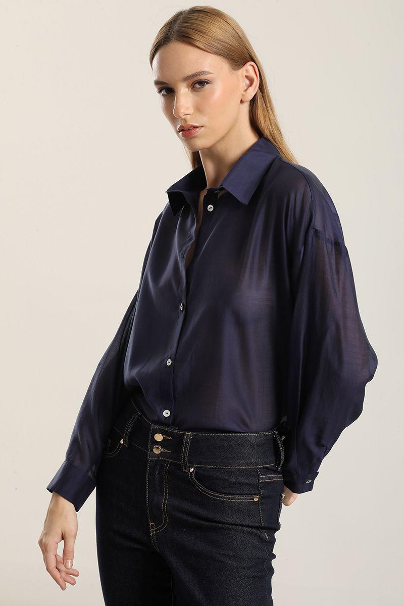 Blusa semi transparente, azul Liola-2