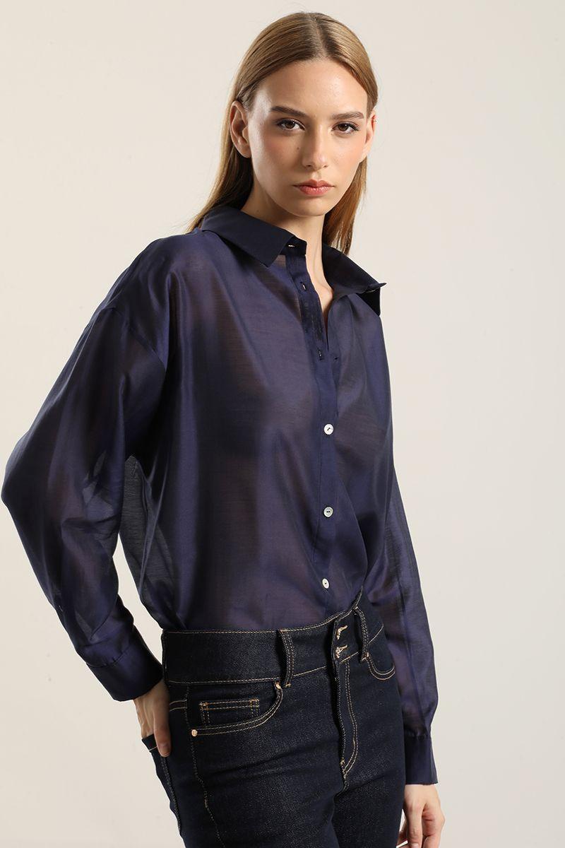Blusa semi transparente, azul Liola-3