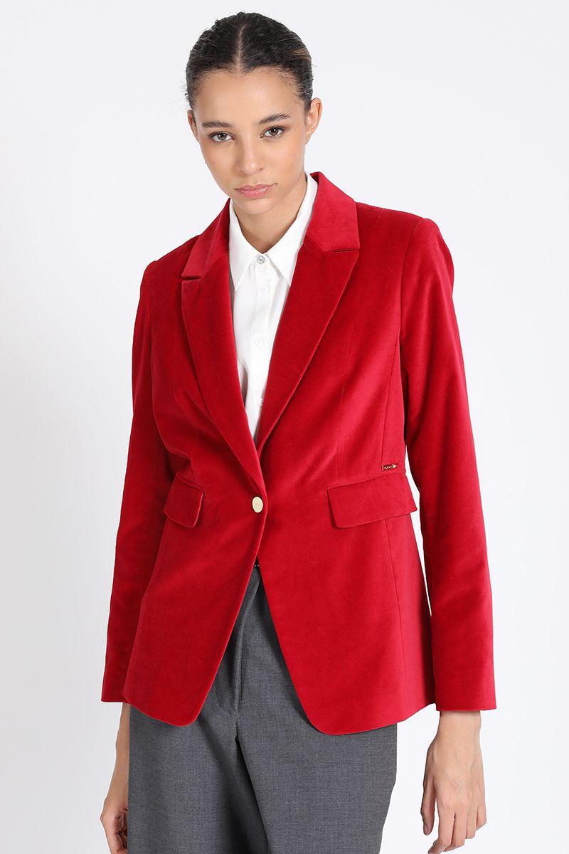 Blazer Entallado Terciopelo Rojo Liola-0