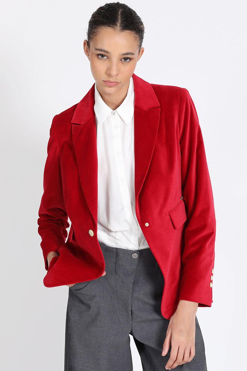 Blazer Entallado Terciopelo Rojo Liola-1