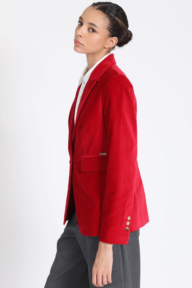 Blazer Entallado Terciopelo Rojo Liola-2