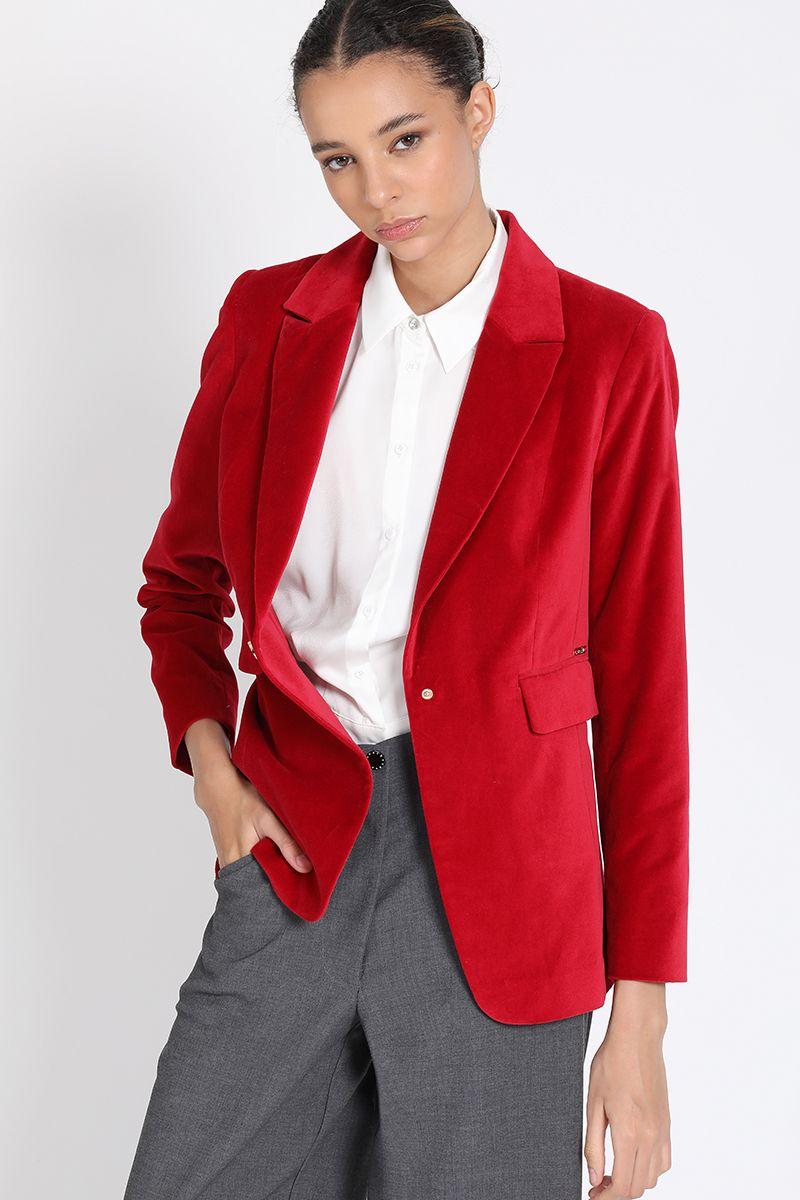 Blazer Entallado Terciopelo Rojo Liola-3