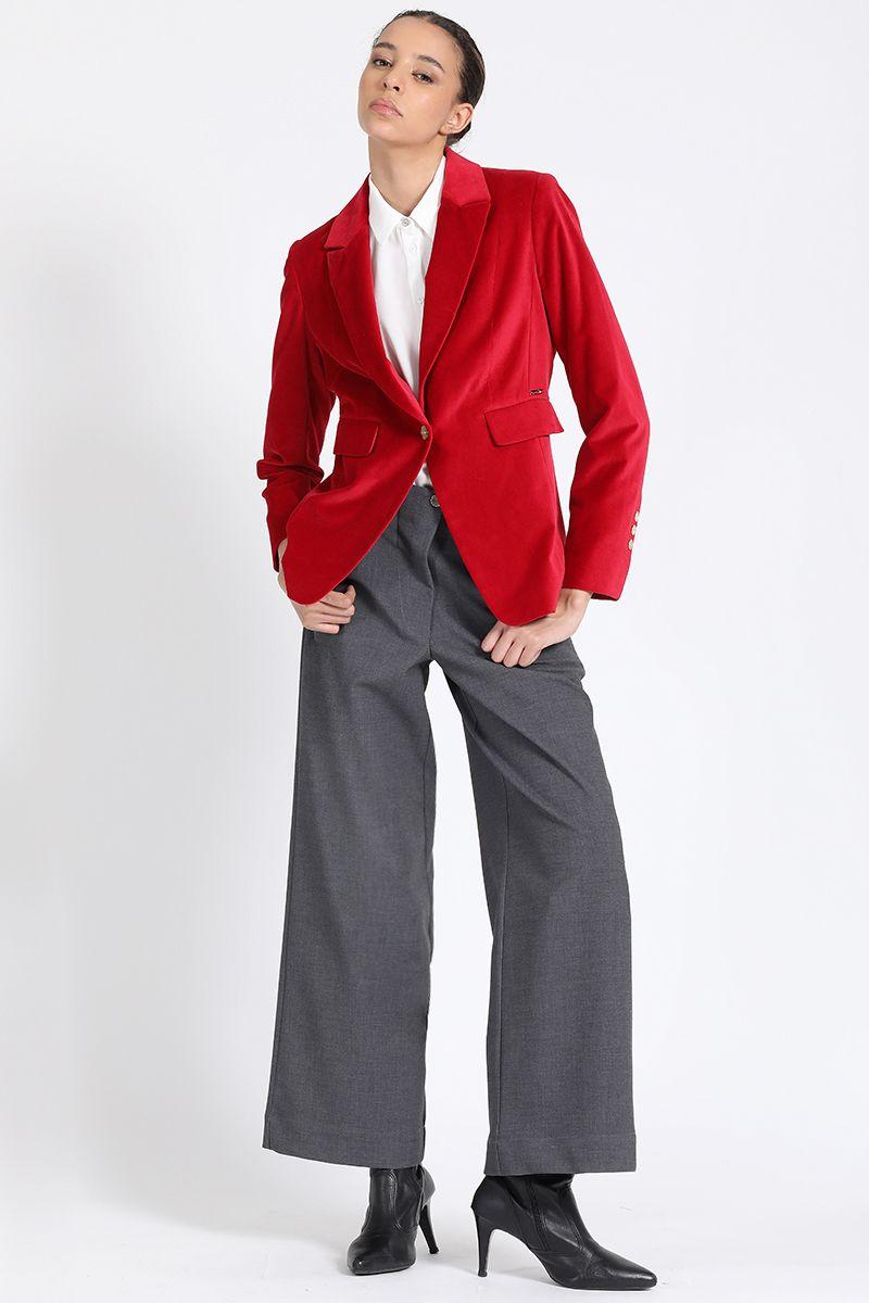 Blazer Entallado Terciopelo Rojo Liola-4