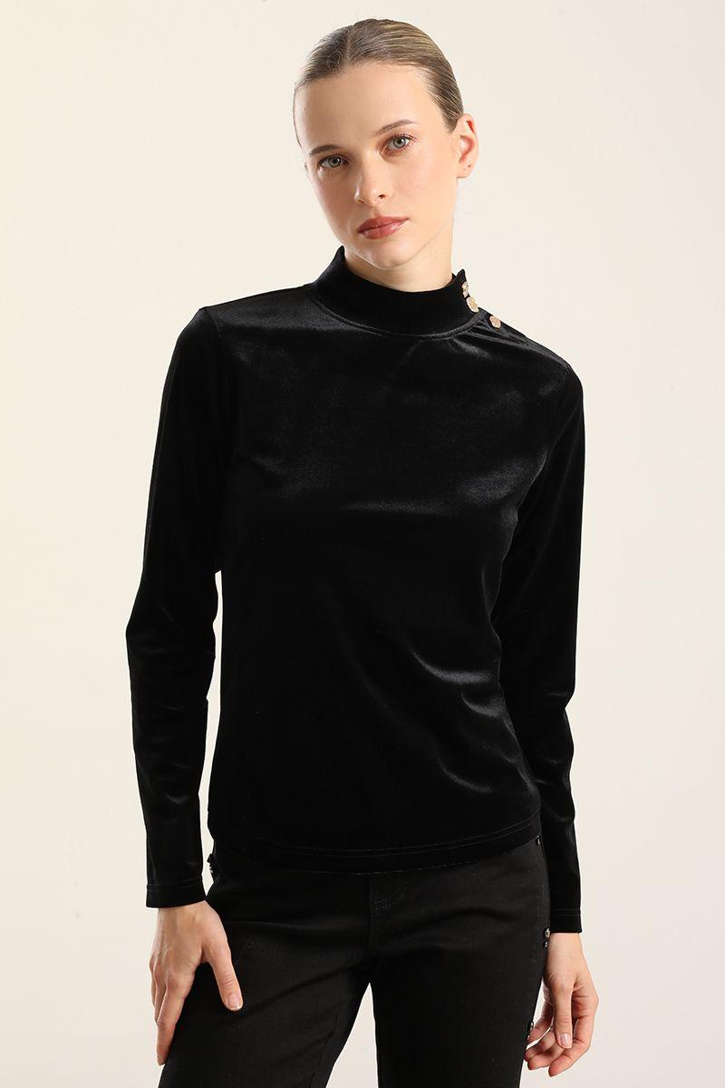 Top Velvet, Botones Fantasia, Negro Liola-0