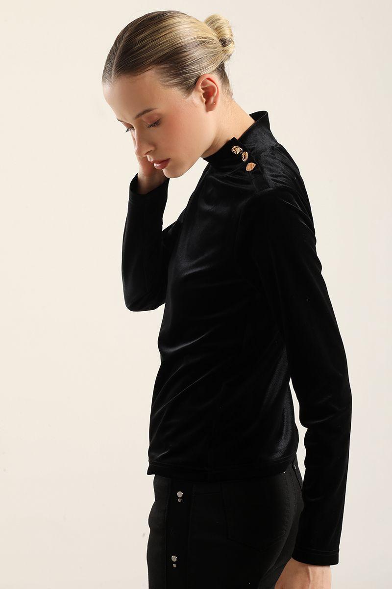 Top Velvet, Botones Fantasia, Negro Liola-2