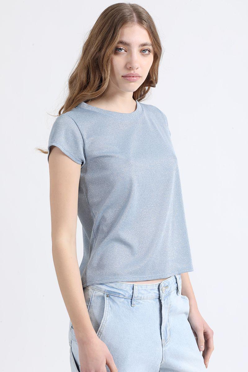 Polera Metalizada, Celeste, Colección Italia Liola-0