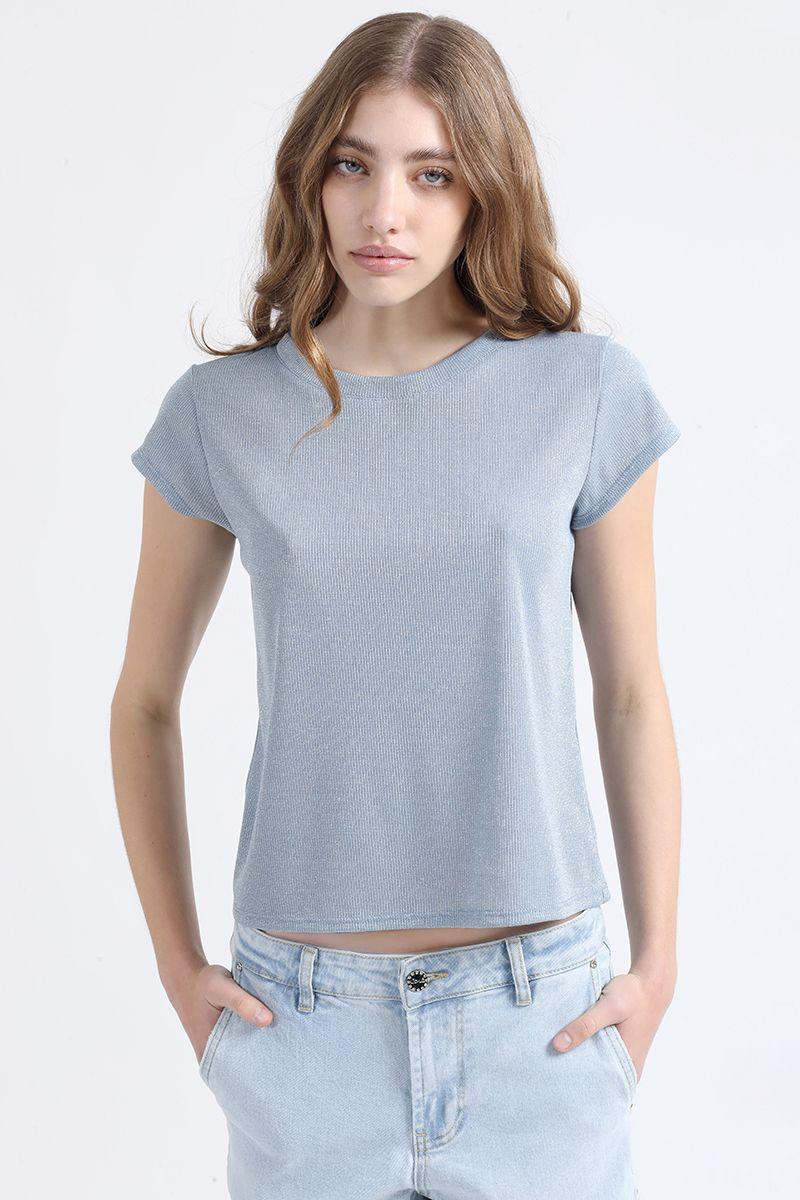 Polera Metalizada, Celeste, Colección Italia Liola-3