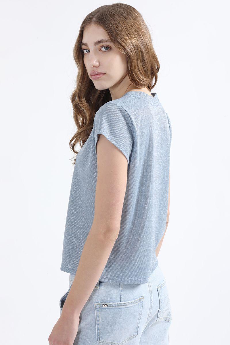Polera Metalizada, Celeste, Colección Italia Liola-4