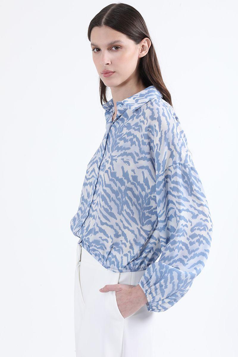 Blusa Cropped Estampado Animal, Azul, Colección Italia Liola-0
