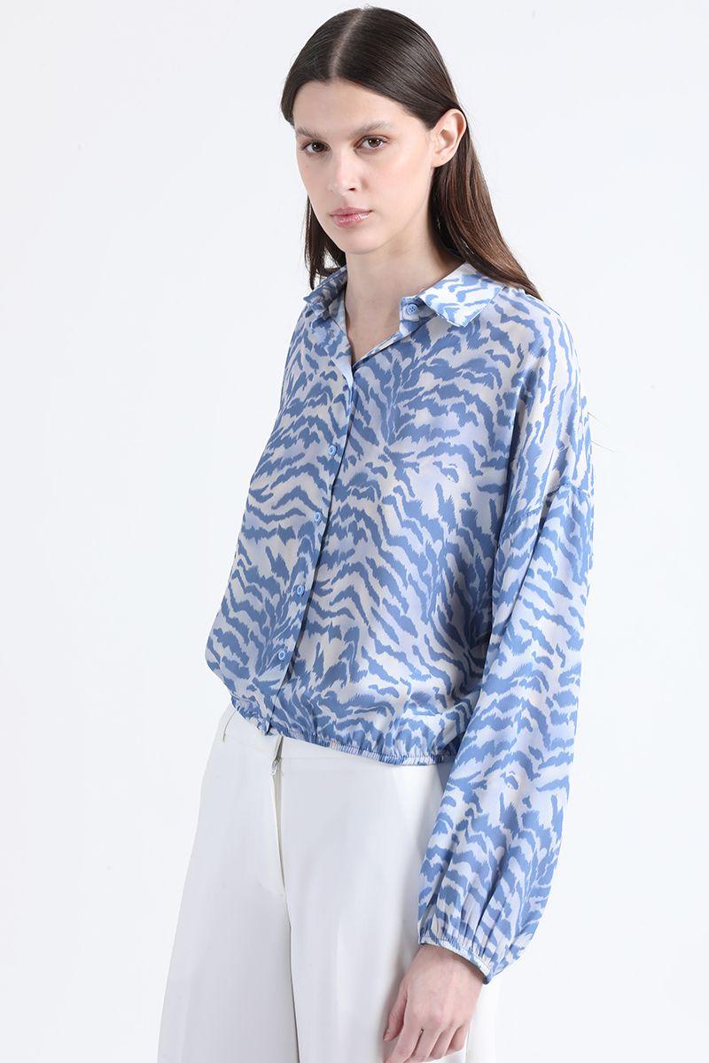Blusa Cropped Estampado Animal, Azul, Colección Italia Liola-2