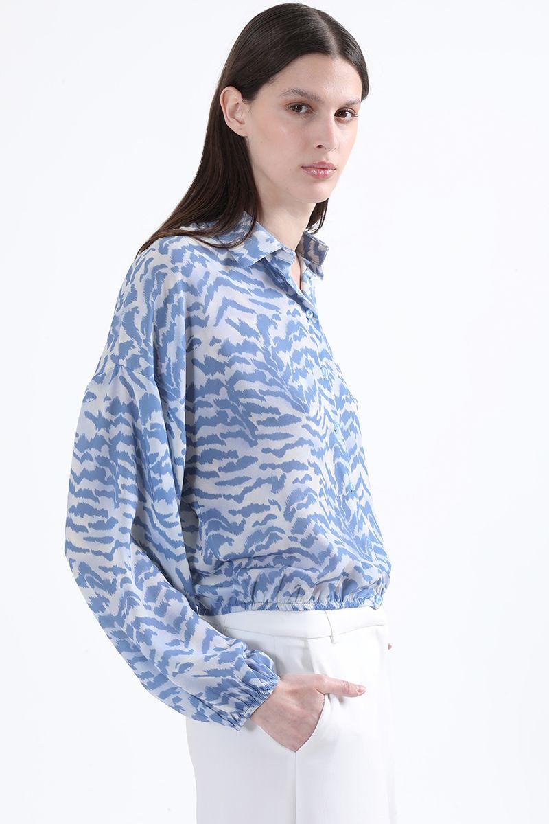 Blusa Cropped Estampado Animal, Azul, Colección Italia Liola-3