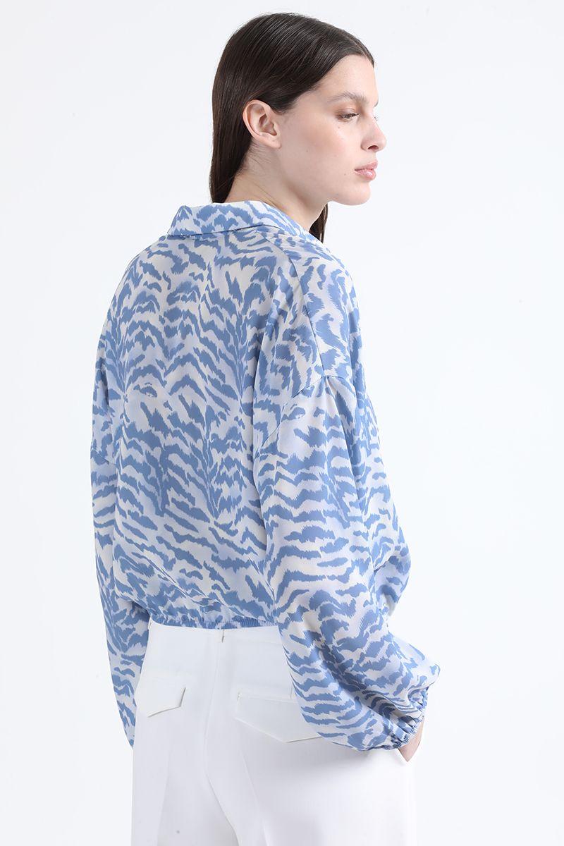 Blusa Cropped Estampado Animal, Azul, Colección Italia Liola-4