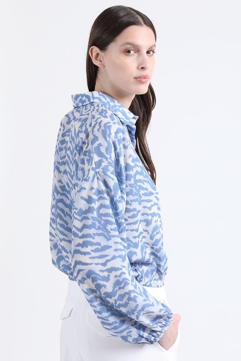 Blusa Cropped Estampado Animal, Azul, Colección Italia Liola-5