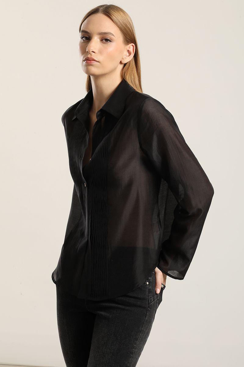 Blusa Alforza Con Lyocell, Negro Liola-0