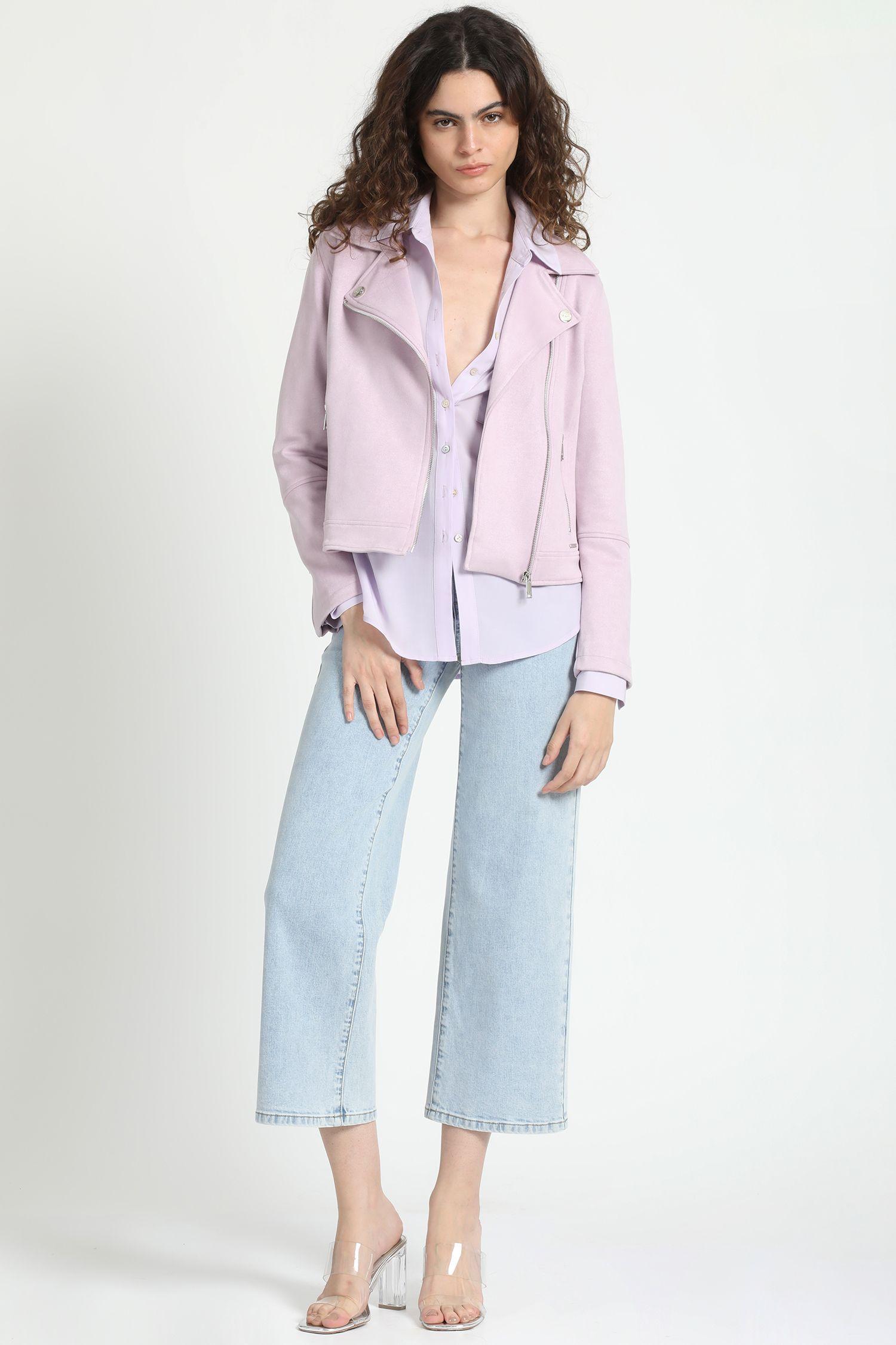 Chaqueta Biker Efecto Gamuza, Lila Liola-3