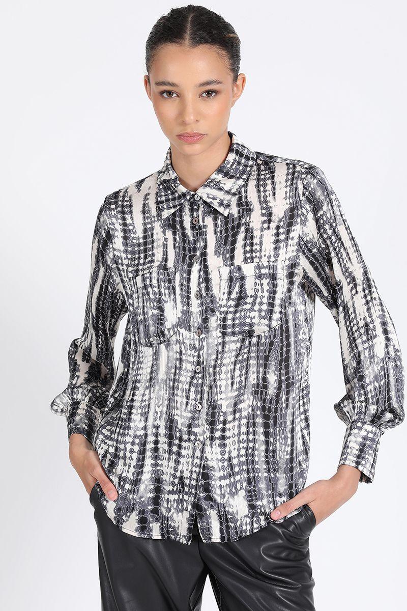 Camisa Satin Estampado Tie Dye, Gris Liola-0