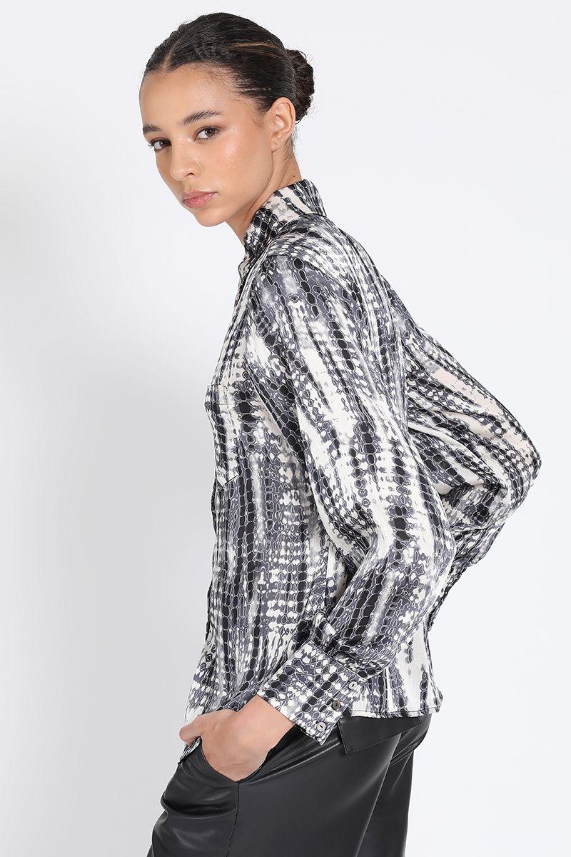 Camisa Satin Estampado Tie Dye, Gris Liola-1