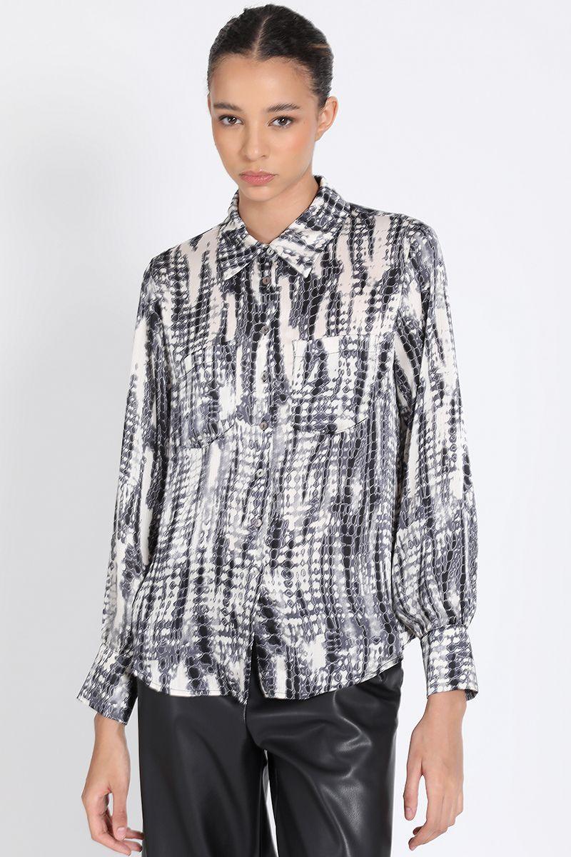 Camisa Satin Estampado Tie Dye, Gris Liola-4
