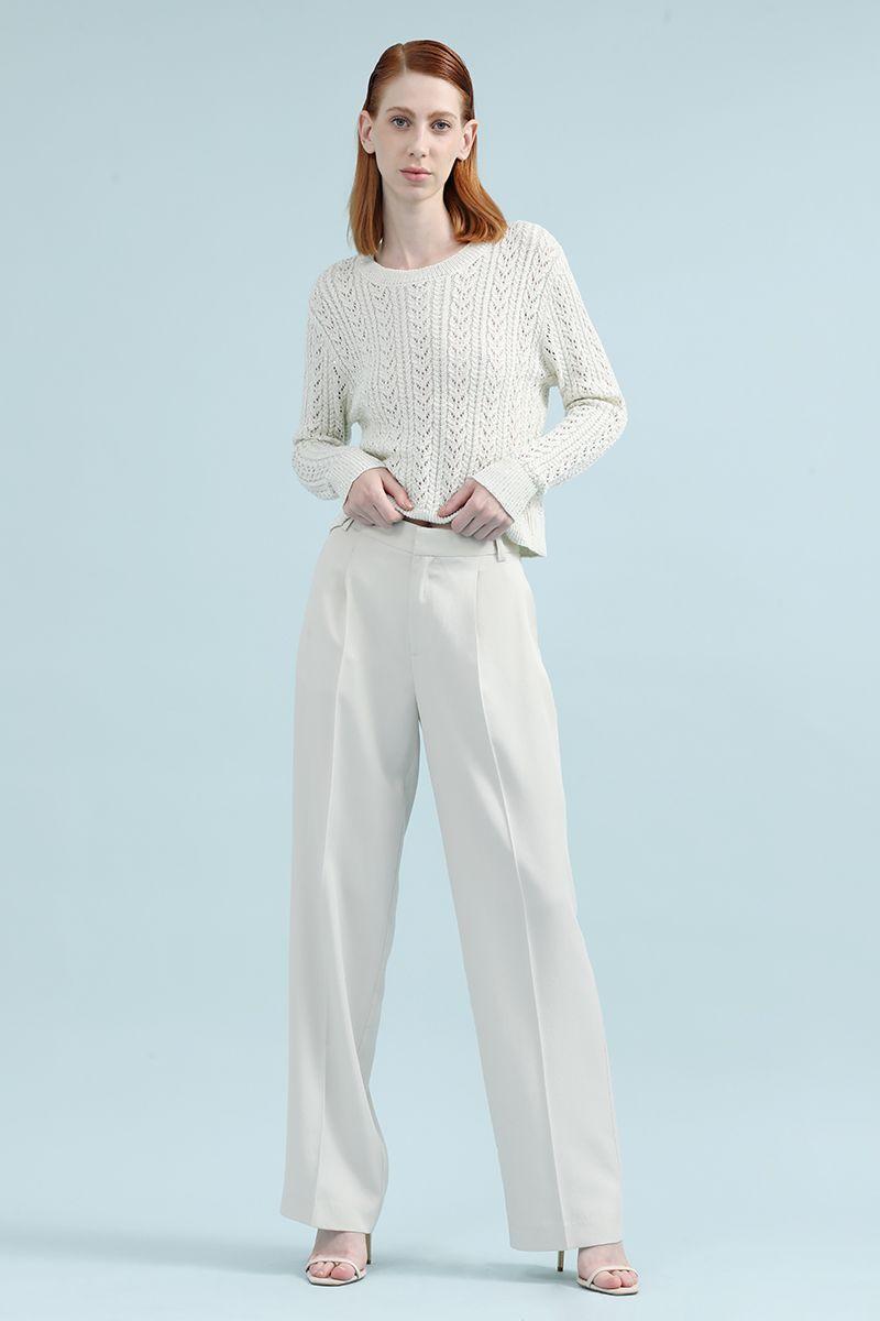Pantalon Recto Tiro Alto Con Pinza, Crudo Liola-2