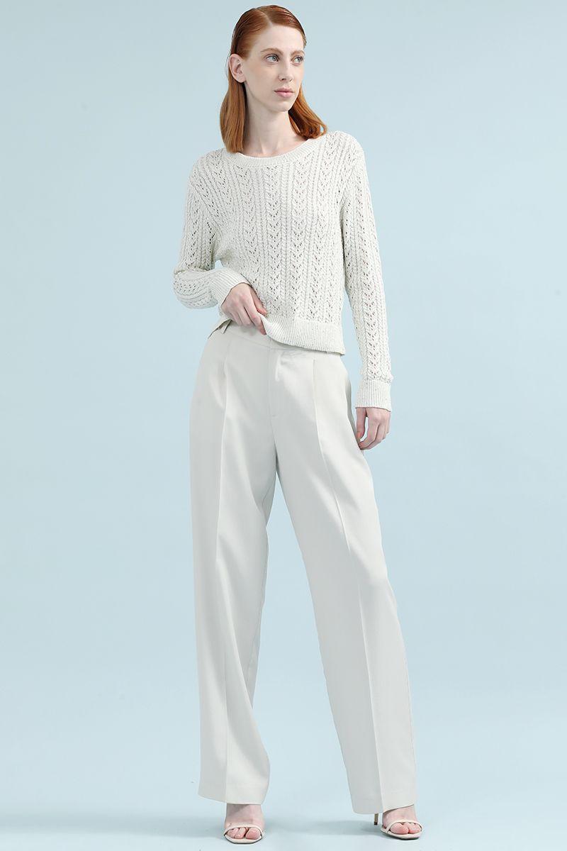 Pantalon Recto Tiro Alto Con Pinza, Crudo Liola-5