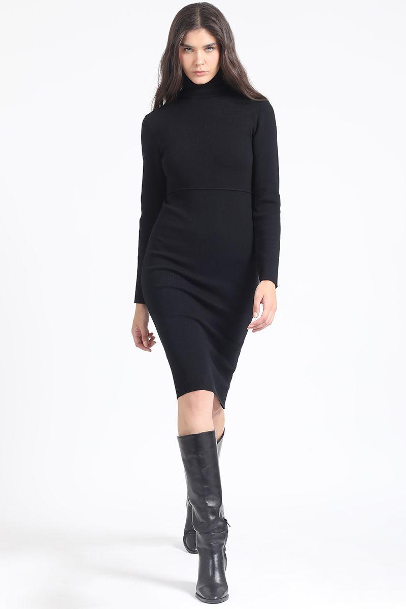 Vestido Midi Punto, Negro Liola-3