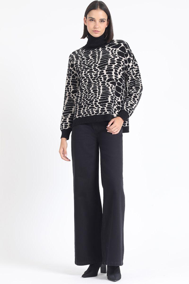 Sweater Tejido Punto Animal Print, Negro Liola-1