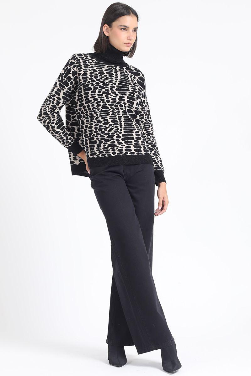 Sweater Tejido Punto Animal Print, Negro Liola-2