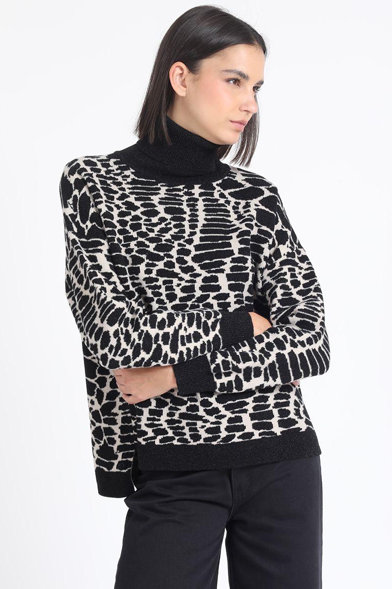 Sweater Tejido Punto Animal Print, Negro Liola-5