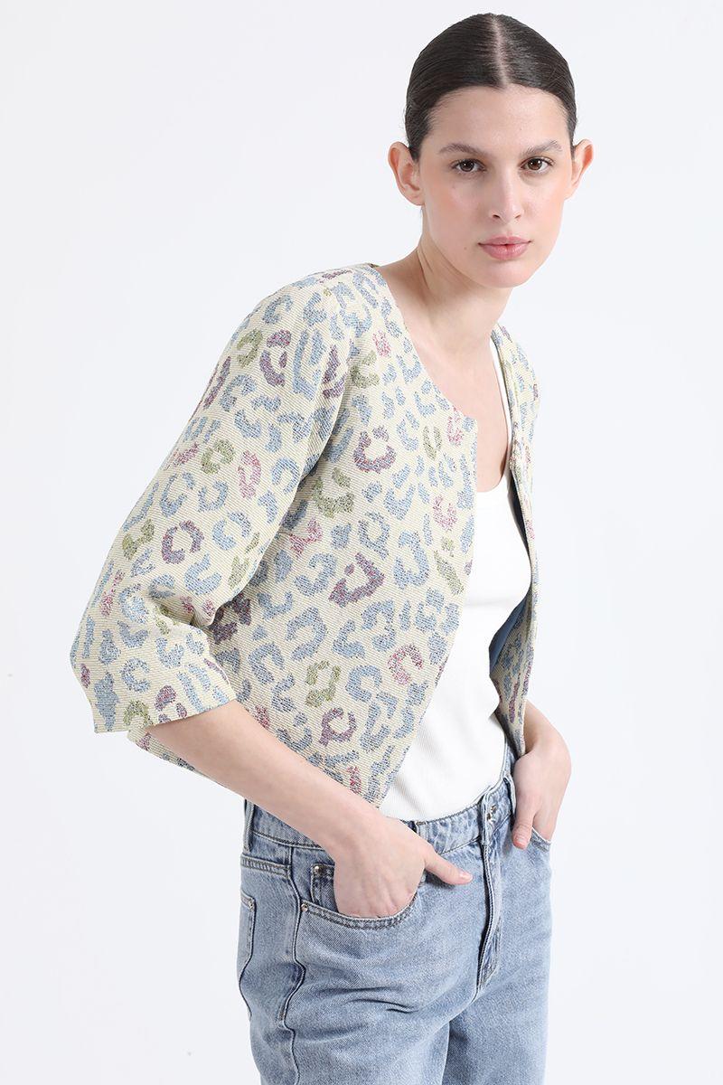Chaqueta Cropped Brocato Fantasia, Crudo, Liola-2