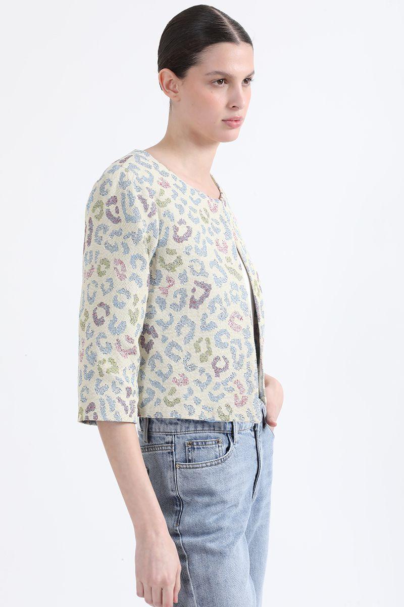 Chaqueta Cropped Brocato Fantasia, Crudo, Liola-3