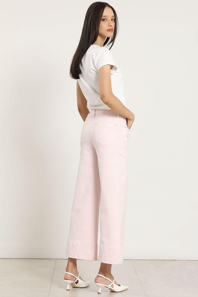 Jeans color wide leg, bordado, rosa Liola-4