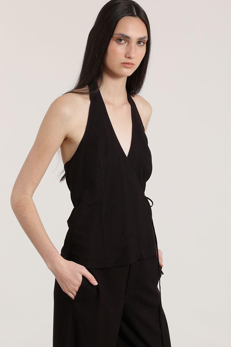 Top halter lino Liola mujer negro-0