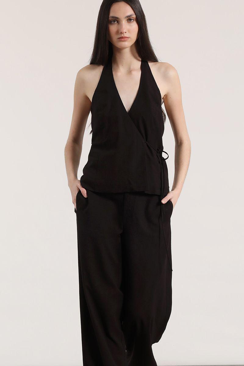 Top halter lino Liola mujer negro-1