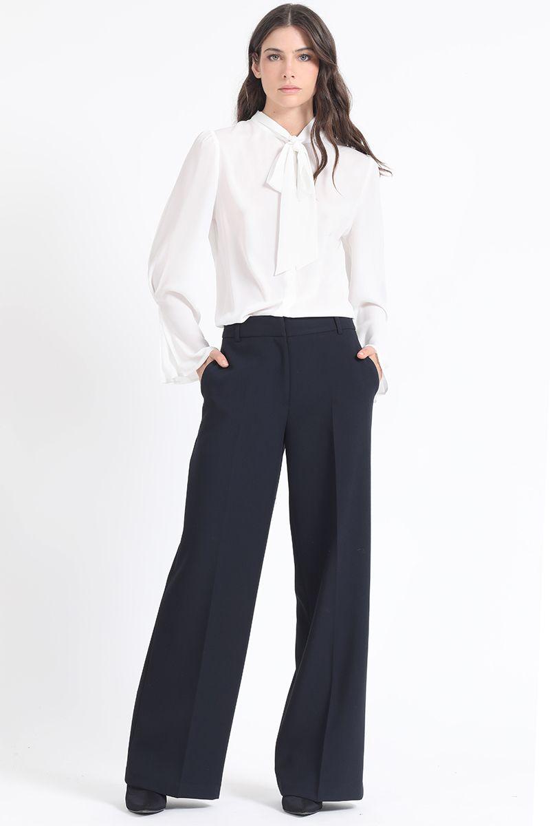 Pantalon Ancho, Tiro Alto, Azul Marino Liola-0