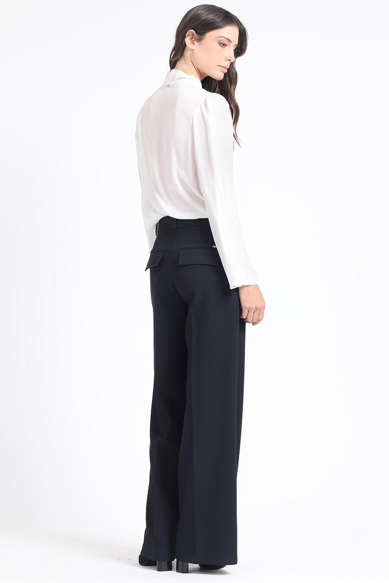 Pantalon Ancho, Tiro Alto, Azul Marino Liola-2