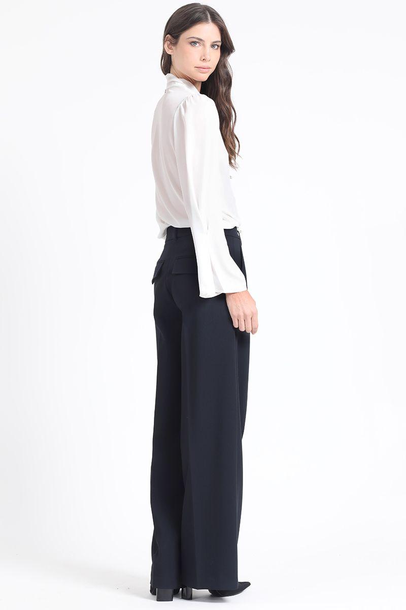Pantalon Ancho, Tiro Alto, Azul Marino Liola-3