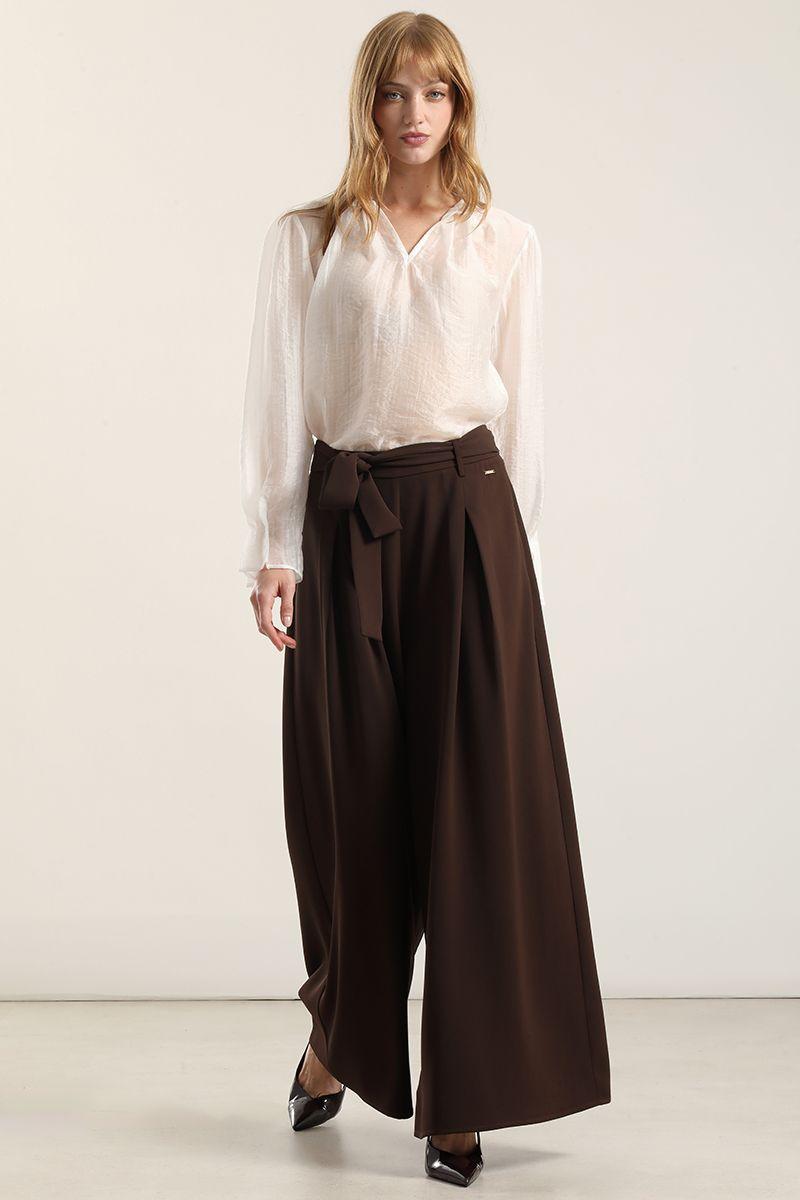 Pantalón palazzo pliegues, chocolate Liola-2