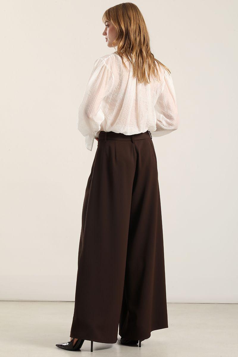 Pantalón palazzo pliegues, chocolate Liola-3