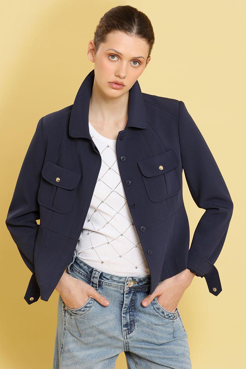 Chaqueta entallada, bolsillo parche, azul Liola-3