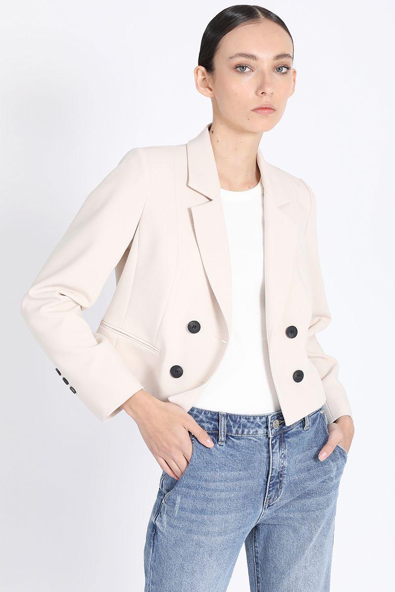 Blazer Cropped Cruzado, Crudo Liola-0