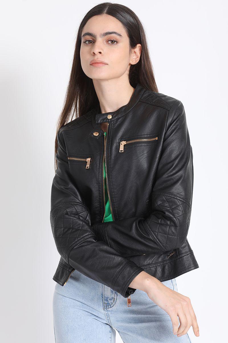 Chaqueta Efecto Piel Negro Metalizado Liola-0