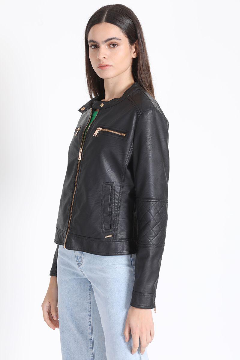 Chaqueta Efecto Piel Negro Metalizado Liola-3