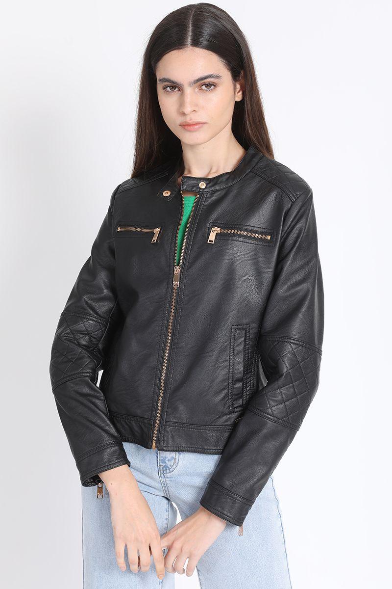 Chaqueta Efecto Piel Negro Metalizado Liola-5