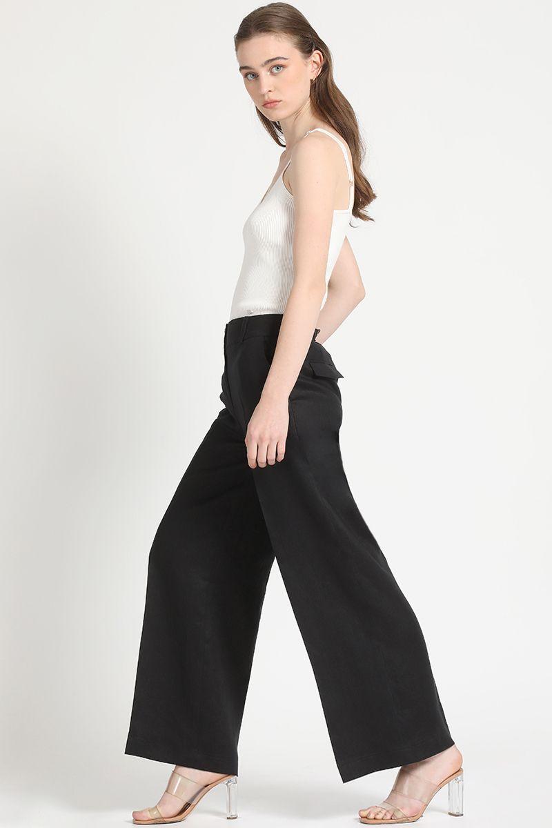 Pantalon Ancho Lino Algodón Negro Liola-1