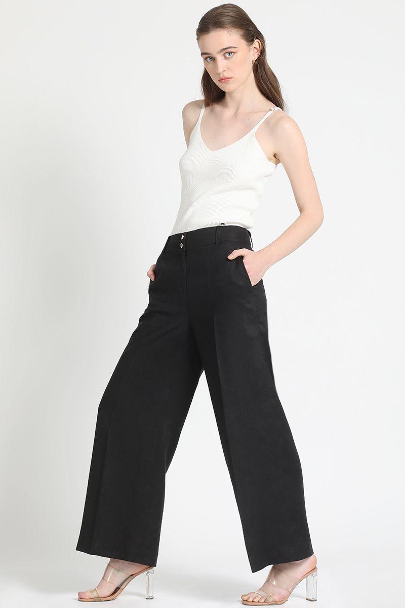 Pantalon Ancho Lino Algodón Negro Liola-3
